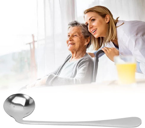 ANGGREK Curved Spoon - Stainless Steel Angled Self Feeding Utensil for Parkinson's or Elderly Use (Left Hand)