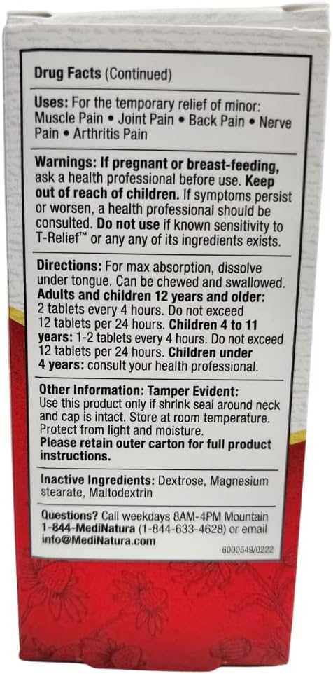 T-Relief Extra Strength Pain Relief with Arnica +12 Natural Actives for Back Pain, 100 Tablets