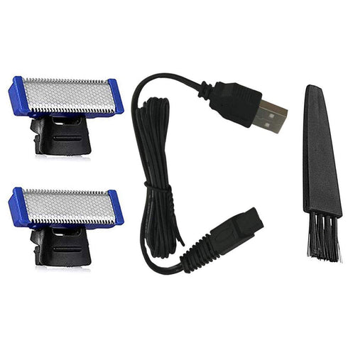 INVODA Shaver Head Replacement Charger and Brush for Electric Solo Shaver, USB Data Cable (2 Shaver Head & Cord)