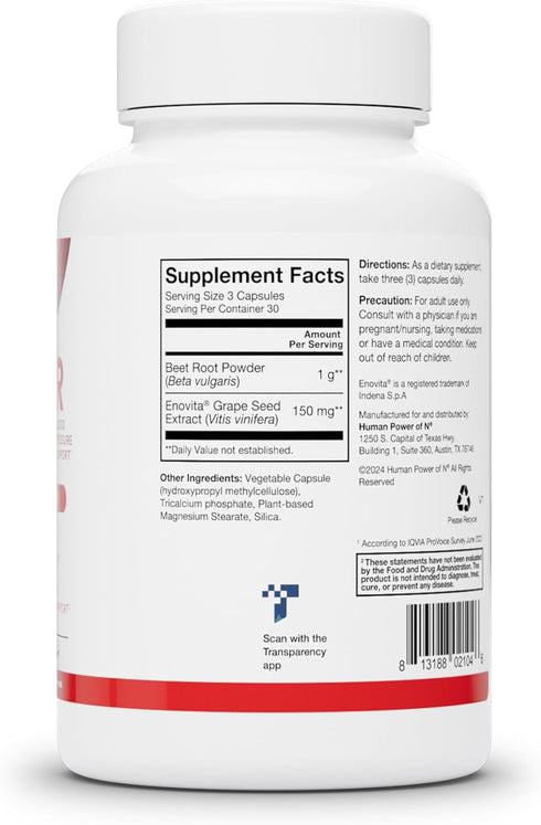 humanN SuperBeets Beet Root Capsules 1000mg 90 Count for Nitric Oxide Production and Blood Pressure Support