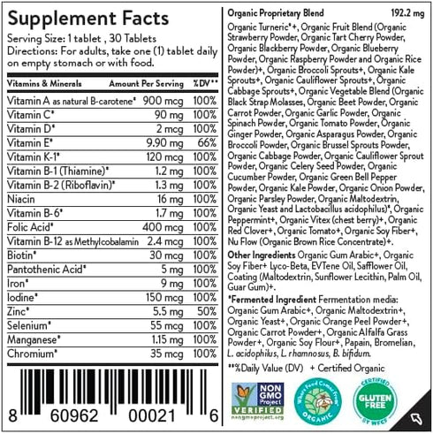 Movita Women's Daily Multivitamin - Organic, Vegan-Friendly, Gluten-Free, & Non-GMO, 30 Day Supply (Glass Bottle)