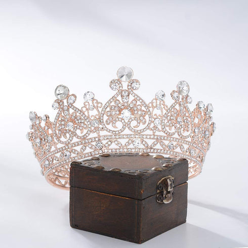 S SNUOY Rose Gold Crowns for Women - Full Round Crystal Queen Tiaras & Pageant Party Costume Headbands