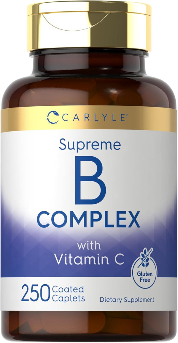 Carlyle Vitamin B Complex Plus Vitamin C, 250 Caplets - Vegetarian, Non-GMO and Gluten Free Supplement