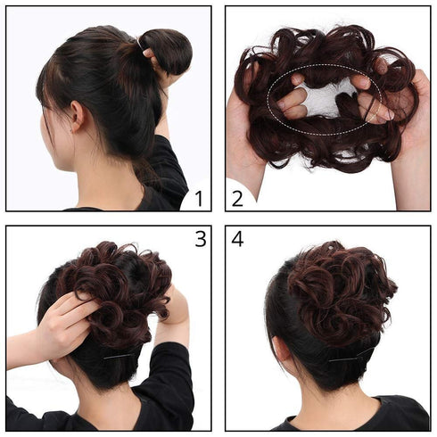MORICA Messy Hair Bun Hair Scrunchies Extension - Curly Wavy Synthetic Chignon Hairpieces for Women (33# Dark Auburn)