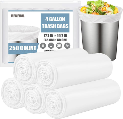 4 Gallon Small Trash Bags, 250 Count, Unscented, Transparent, Durable for Bathroom, Kitchen, Office, Bedroom