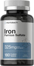 Horbaeach Iron Ferrous Sulfate 325mg | 180 Count | Vegetarian, Gluten Free & Non-GMO Dietary Supplement