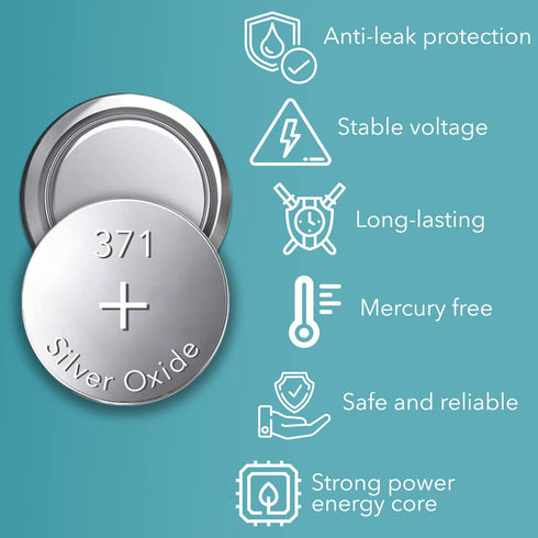 Watch Battery Button Cell (Pack of 5, 2X) - 371, 370, SR920SW, 1188SO, SR69, SP370, 1171SO, SP371, V371, V370, G64,