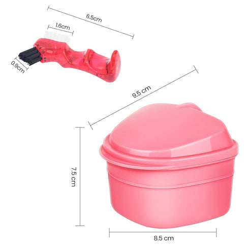 Y-Kelin Denture Bath Box and Brush Cleaner Set for Dentures & Retainers (Pink)