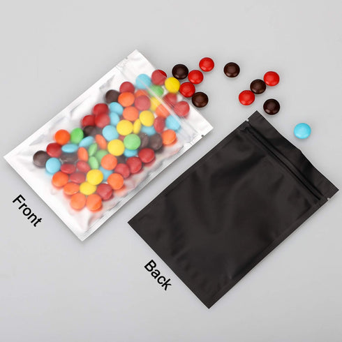 100pcs 5.5"X 7.8" Resealable Mylar Bags, Smell Proof Food Storage Foil Pouch with Front Matte Clear Back Matte Black