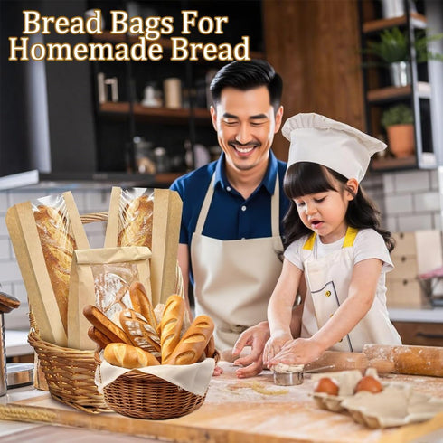 PEOKPIPLE 1000 120-Pack 4.5 2.5 16 Inch Packaging Bread Bags for Homemade Bread with Labels, x x Paper Bags for Bread