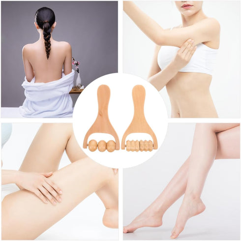 SHINEOFI 2Pcs Wooden Massage Roller, Hand Muscle Roller Stick, Bead Massage Tool for Legs, Manual Wood Therapy Tools