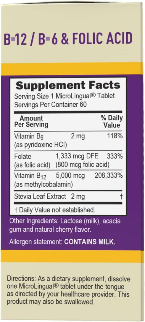 Superior Source No Shot Vitamin B12 Methylcobalamin (5000 mcg), B6, Folic Acid, Quick Dissolve Sublingual Tablets, 60