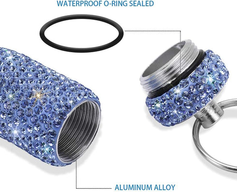 Portable Pill Case, Waterproof Pill Holder with Keychain, Bling Pill Box for Travel, Sky Blue