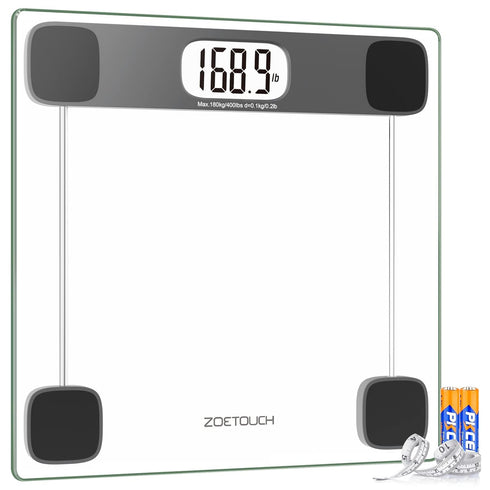 Scale for Body Weight, Digital Bathroom Weighing Bath Scale, Tempered Glass LCD Display, 400lbs