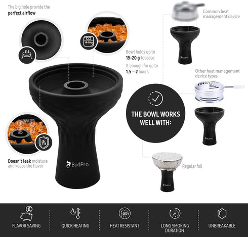 Black Silicone 1 Hole Phunnel Hookah Bowl, Perfect with Charcoal Holder