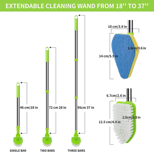 WVIOUOPU 35'' 1 3 Scrub Cleaning Brush with Long Handle - Extendable Floor Scrubber with Stiff Bristles & Sponge Brush