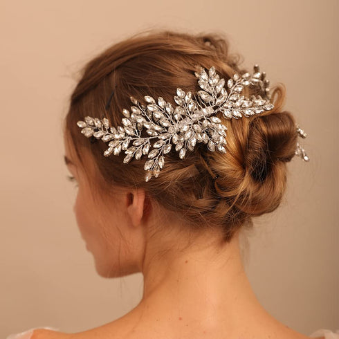 Rhinestone Wedding Hair Accessory Crystal Wide Headband for Bride (Gold)