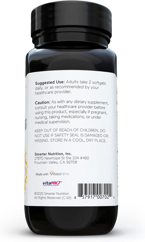 SMARTERNUTRITION Plant-Based Vitamin D3 with Vegan K2-5000 IU for Immune Support, Bone Health, 60 Count