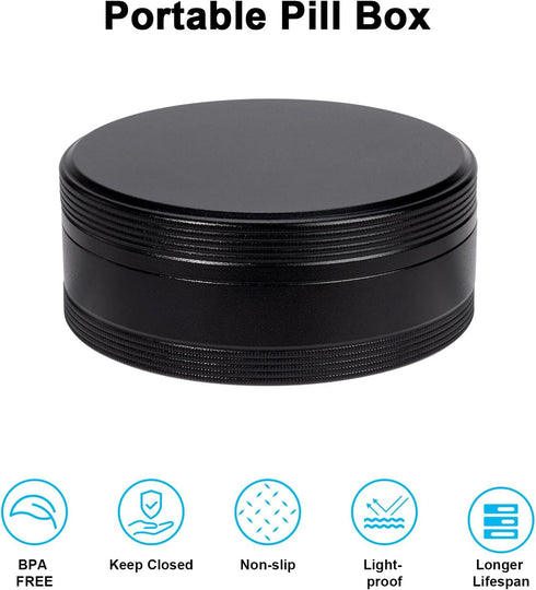 Portable Metal Pill Box - Travel Daily Pill Case, Waterproof Container for Purse Pocket, Compact Organizer for Medicines