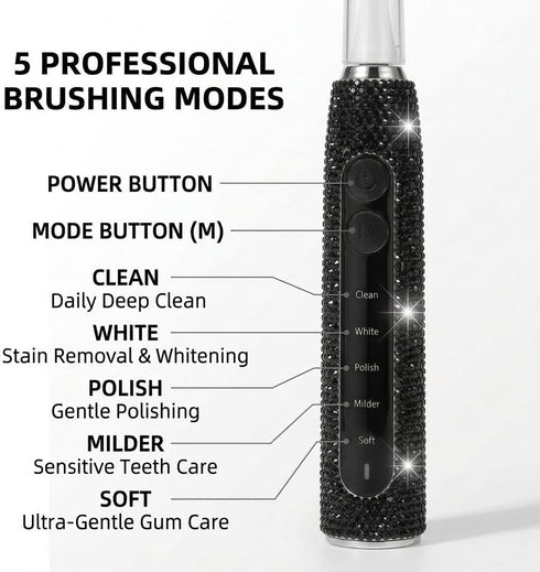 Veseek 6 Toothbrush-5 Charge,2Min Timer,IPX7 Diamond Sonic Electric Toothbrush Bling Rechargeable Toothbrushes