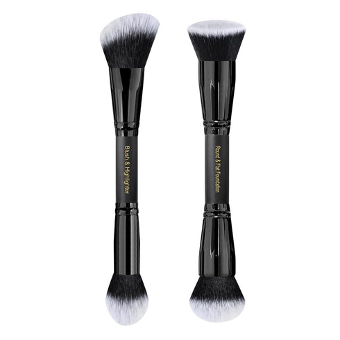 LORYP Black Makeup Brushes - 2Pcs Duo End Foundation and Blush & Highlighter Brush Set