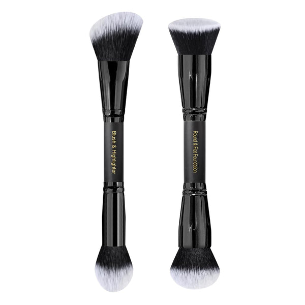 LORYP Black Makeup Brushes - 2Pcs Duo End Foundation and Blush & Highlighter Brush Set