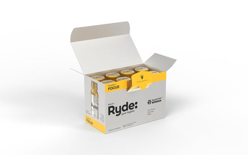 RYDE: Focus Shot, Orange Flavor, L-Theanine & Ginseng, Caffeine, 0 Calories, 0 Sugar, 2 FL OZ Shots, 8 Pack