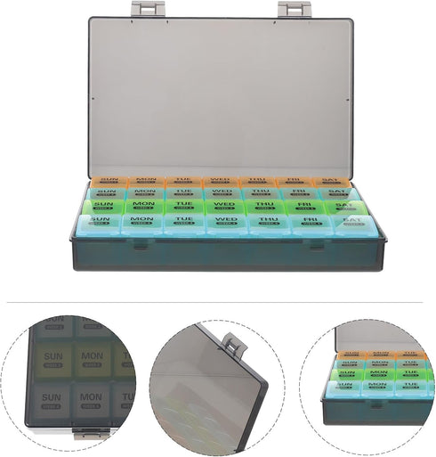 SOPOTUTU 28-Compartment Large Capacity Weekly Pill Organizer, Portable Medication Dispenser with Separate Slots