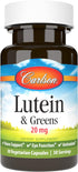 Carlson Lutein & Greens, 20 mg Vision Support & Eye Function, Antioxidant, 30 Vegetarian Capsules