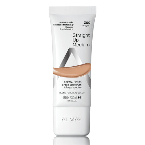 Almay Skintone Matching Foundation, Smart Shade Face Makeup, Hypoallergenic, Oil Free with SPF 15, 300 Straight Up