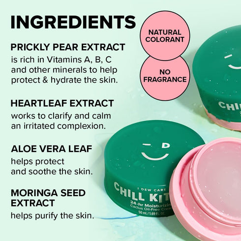 I DEW CARE Heartleaf Face Cream - Chill Kitten, Moisturizer with Moringa Seed, Prickly Pear, Aloe Vera Gel