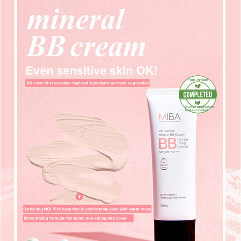 MIBA Ion Calcium Mineral BB Cream, 50ml / 1.69 fl.oz, Thin Coverage, Long Lasting, Minimal Chemicals