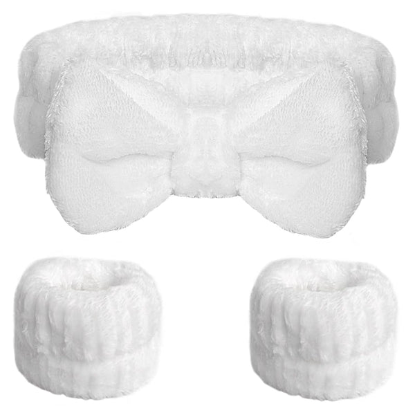 WSYUB Spa Headband and Wristband Set, Face Wash Headband, Makeup Skincare Wrist Bands for Washing Face, White