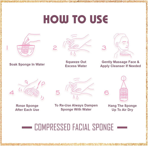 60-Count Compressed Facial Sponges | 100% Natural Cosmetic Spa Sponges for Facial Cleansing, Exfoliating Mask, Makeup