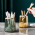 Makeup Brush Holder Organizer for Vanity, Acrylic Gold Container with Striped Design for Bathroom