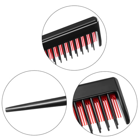 Leinuosen 3 Pcs Triple Teasing Comb for Women - Plastic Rat Tail Comb for Thick Fine Hair Styling (Black and Red)