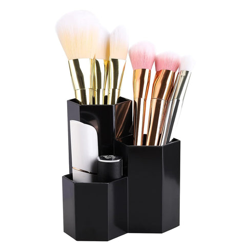 LoveBB Makeup Brush Holder Organizer, 3 Slot Plastic Storage Solution for Cosmetics Brushes, Black