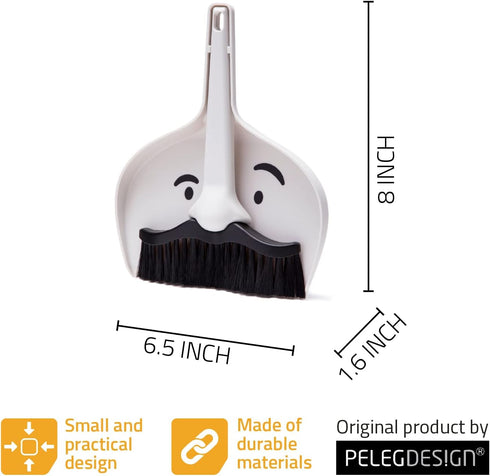 Peleg Design Dustache Mini Dustpan and Brush Set, Small Broom and Dustpan Set with Mustache Design for Home & On-The-Go