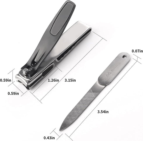 Nail Clippers 2Pcs with Nail File, 360° Rotating Head, Stainless Steel Sharp Pedicure Clippers