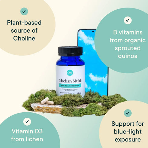 Ora Organic Plant Based Multivitamin for Women and Men, Bluelight Protection - Brain, Eye, Energy, Immune, Skin, Hair,