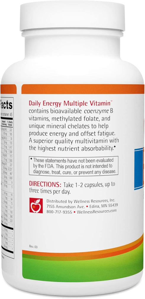 Wellness Resources Daily Energy Multiple Vitamin, 100% Coenzyme B Vitamins, 90 Capsules