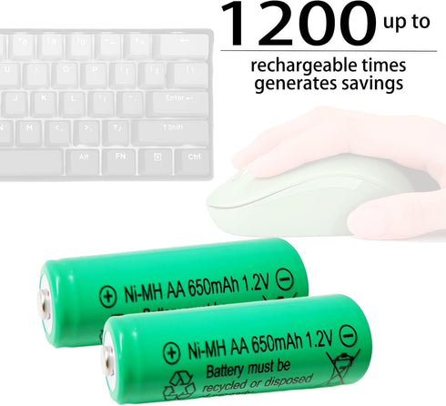 12 Counts AA 650mAh NiMH Rechargeable Batteries, 1.2V Double A Battery for Solar Lawn Light