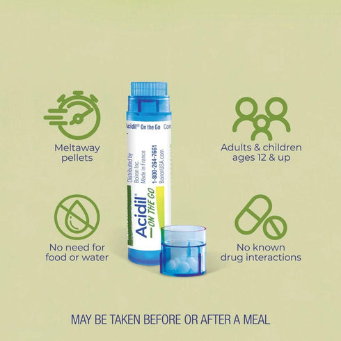 Boiron Acidil On The Go, Relief of Acid Reflux, Heartburn, Indigestion, Bloating - 2 Count (160 Pellets)