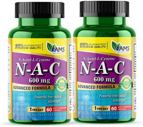 America Medic & Science NAC 600mg, 60 Capsules, Pack of 2, Immune Support, Lung & Liver Health, Antioxidants