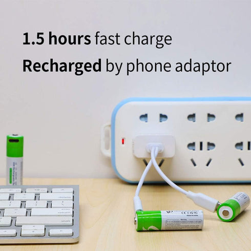 Lankoo 1.5V 2600mWh 1200 Protection,4-Pack Rechargeable AA Batteries USB Lithium ion Rechargeable AA Battery with USB