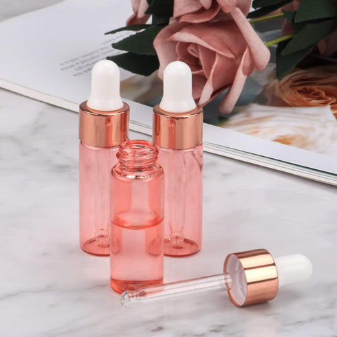 Wresty 15 Pcs Pink Glass Dropper Bottles, Mini Essential Oil Vials with Glass Eye Dropper, 5ml (1/6oz) Cosmetic