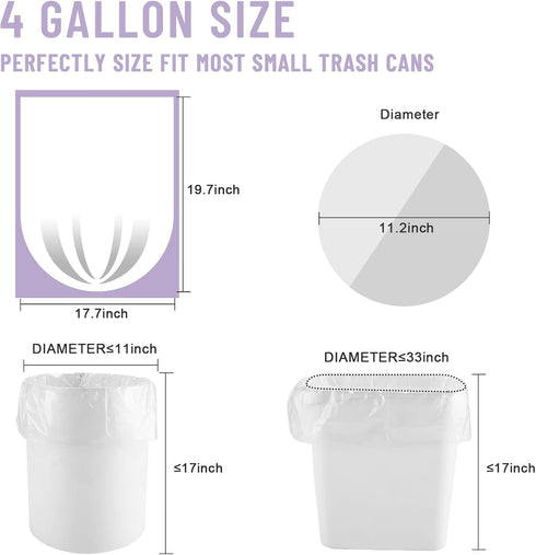100 Count 4 Gallon Strong Transparent Unscented Trash Bags for Bathroom, Office, Kitchen, Bedroom