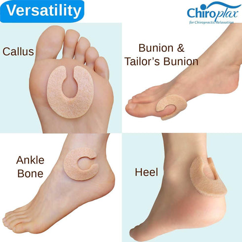Chiroplax C-Shaped Felt Callus Cushion Pads, Rubbing Pain Relief Forefoot Metatarsal, 3/16" Thick, 48 Pack