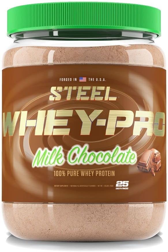 Steel Supplements Whey-Pro, 100% Pure Whey Protein Powder, Milk Chocolate, Muscle Gain, 1.65 lbs, 25 Servings