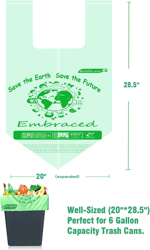 4-6 Gallon Compostable Trash Bags, 75 Count, Sturdy Biodegradable Garbage Bags with Handle